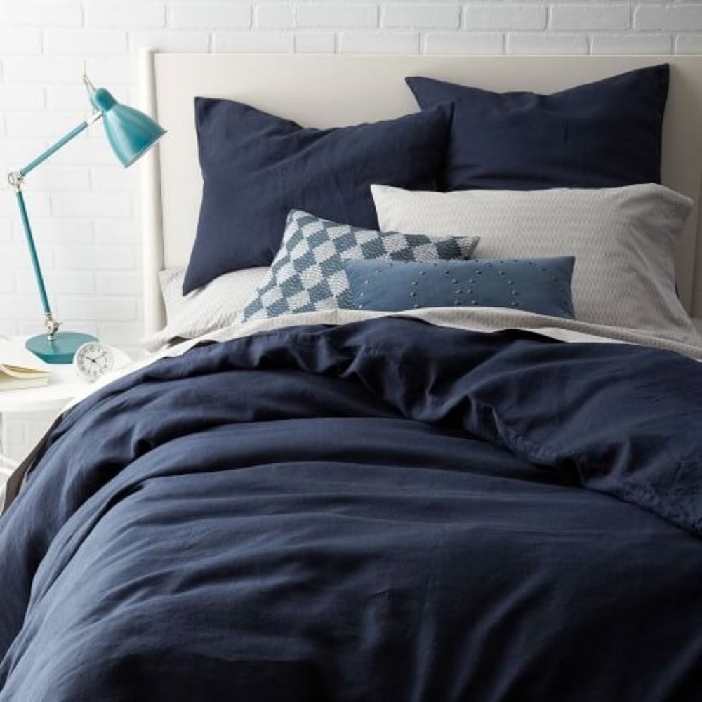 West Elm Navy Blue Belgian Linen Duvet Cover